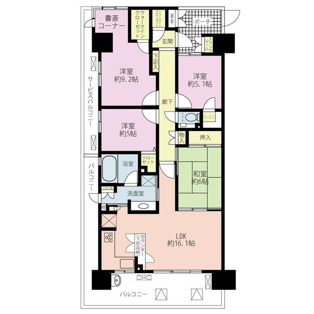 Floor plan. 4LDK, Price 41,800,000 yen, Occupied area 96.08 sq m , Balcony area 22.4 sq m floor plan
