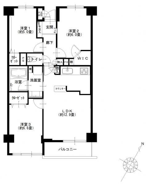 Floor plan. 3LDK, Price 21.9 million yen, Occupied area 66.94 sq m , Balcony area 4.92 sq m