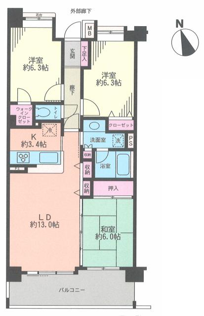 Floor plan. 3LDK, Price 29,800,000 yen, Occupied area 76.11 sq m , Balcony area 11.7 sq m