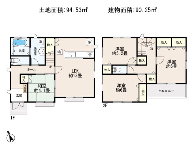 Floor plan. 35,900,000 yen, 4LDK, Land area 94.53 sq m , Building area 90.25 sq m floor plan