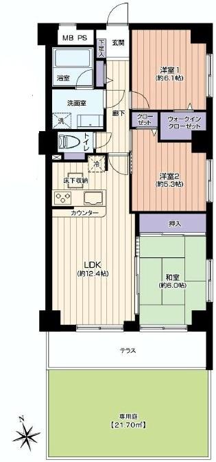 Floor plan. 3LDK, Price 21,800,000 yen, Occupied area 72.54 sq m