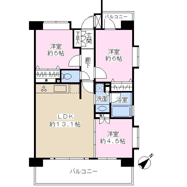 Floor plan. 3LDK, Price 31 million yen, Occupied area 59.73 sq m , Balcony area 14.52 sq m