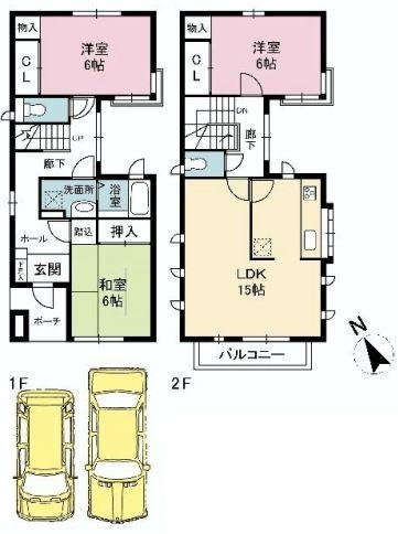 Floor plan. 31 million yen, 3LDK, Land area 103.22 sq m , Building facing the building area 86.11 sq m south road Two car spaces Allowed according to the model