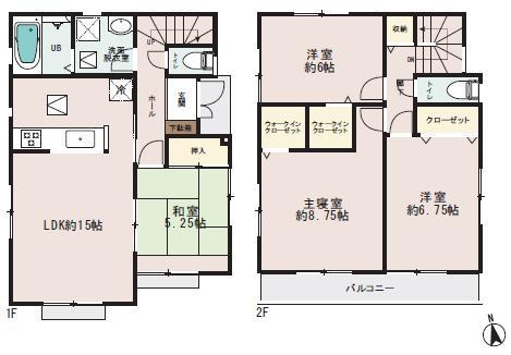 Floor plan. (Building 2), Price 24,800,000 yen, 4LDK, Land area 134.2 sq m , Building area 98.54 sq m