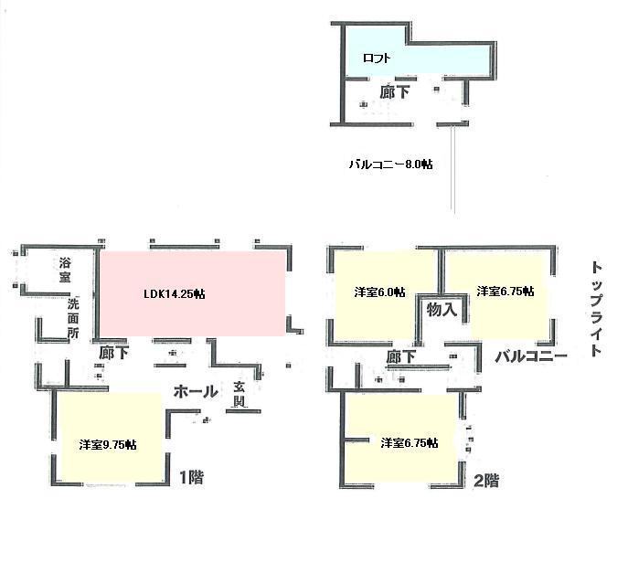 Floor plan. 26 million yen, 4LDK, Land area 102.72 sq m , Building area 96.05 sq m balcony 8 pledge! ! Is Miharashi City said in a hill.