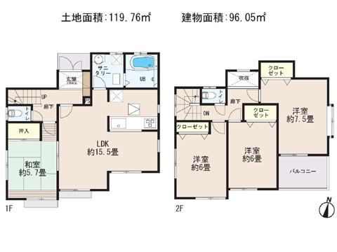 Floor plan. 36,800,000 yen, 4LDK, Land area 119.71 sq m , Building area 96.05 sq m