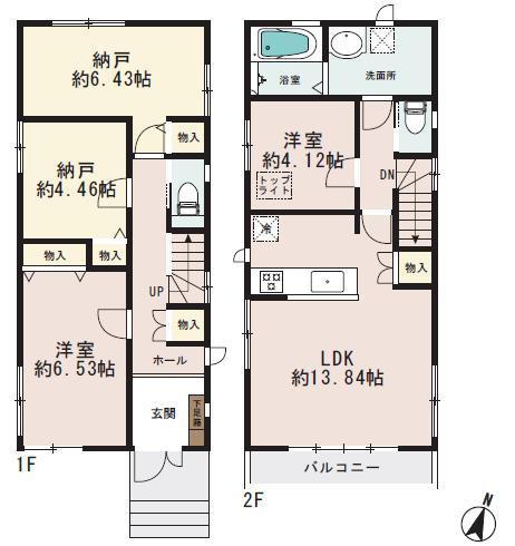 Floor plan. (Building 2), Price 32 million yen, 2LDK+2S, Land area 90.24 sq m , Building area 88.5 sq m