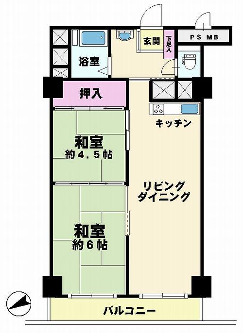 Floor plan. 2LDK, Price 10.8 million yen, Occupied area 51.15 sq m , Balcony area 6.39 sq m