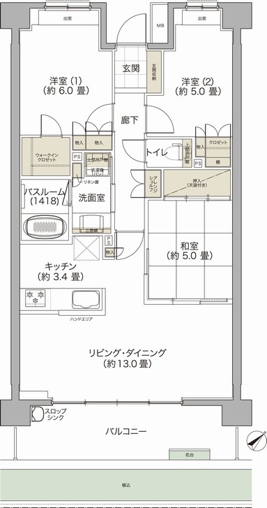 Other.  ■ F1 type footprint / 72.41 sq m balcony area / 11.79 sq m ◎ large space of slop sink with ◎ about 18.0 tatami mats if open the living Dainigu and Western