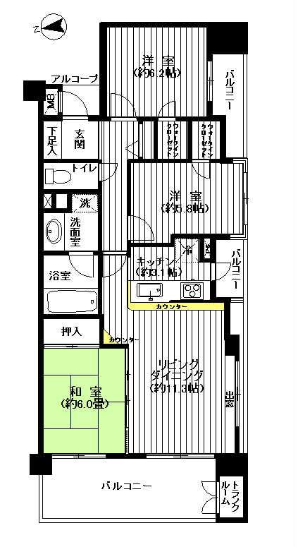 Floor plan. 3LDK, Price 23.8 million yen, Occupied area 73.96 sq m , Balcony area 16.31 sq m