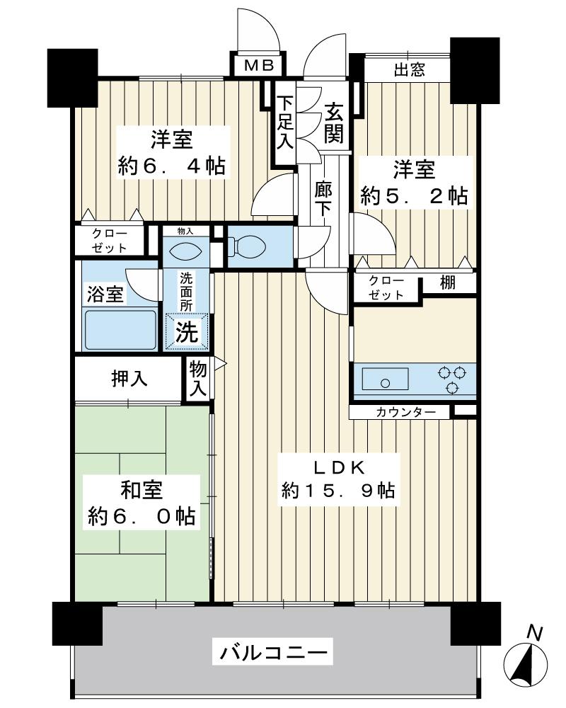 Floor plan. 3LDK, Price 29,800,000 yen, Occupied area 76.95 sq m , Balcony area 13.8 sq m south wide span dwelling unit of 7.7m