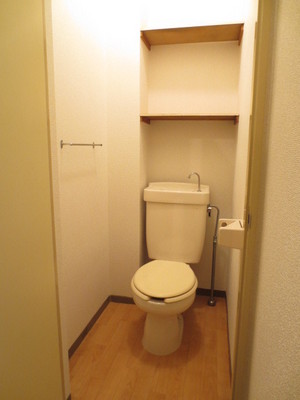 Toilet. Toilet with a convenient shelf to put the toilet supplies.