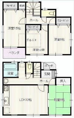 Floor plan. 34,800,000 yen, 4LDK, Land area 94.53 sq m , Building area 91.91 sq m Floor