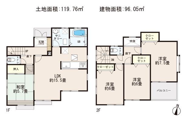 Floor plan. 36,800,000 yen, 4LDK, Land area 119.71 sq m , Building area 96.05 sq m