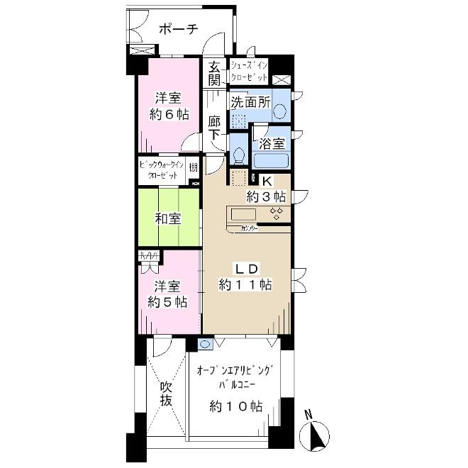 Floor plan. 3LDK, Price 25,900,000 yen, Footprint 66 sq m , Balcony area 16.2 sq m bathroom ・ There is also a window in the kitchen wash room