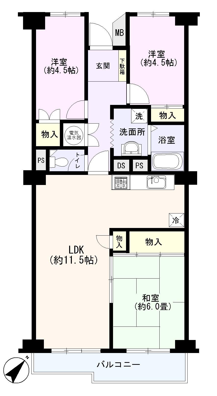 Floor plan. 3LDK, Price 14.8 million yen, Footprint 70.4 sq m , Balcony area 6.2 sq m