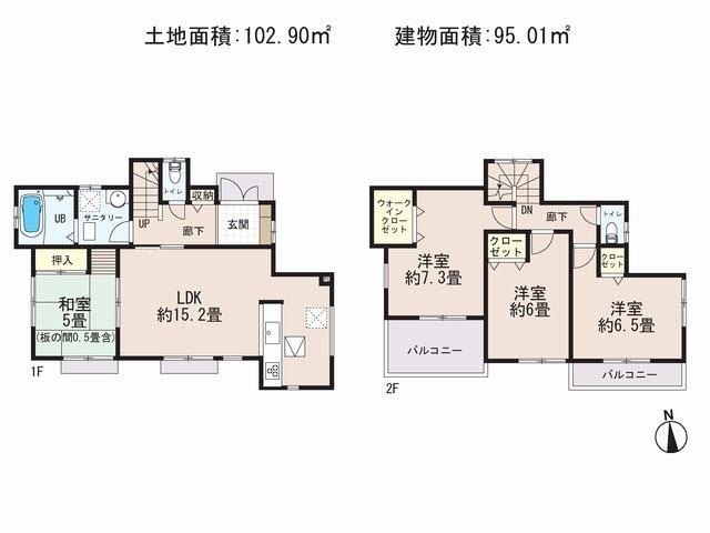 Floor plan. 33,800,000 yen, 4LDK, Land area 102.9 sq m , Building area 95.01 sq m