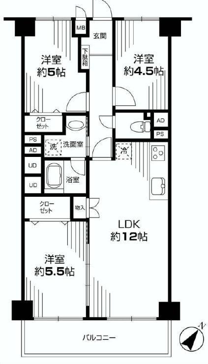 Floor plan. 3LDK, Price 19.9 million yen, Footprint 60.5 sq m , Floor plan of the balcony area 7.42 sq m 3LDK
