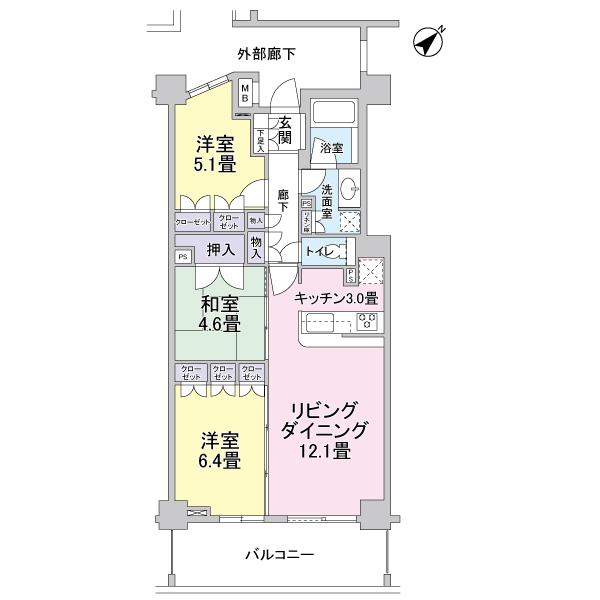 Floor plan. 3LDK, Price 32.7 million yen, Occupied area 71.19 sq m , 3LD of balcony area 12.2 sq m footprint 71.19 sq m ・ K is the type of floor plan!