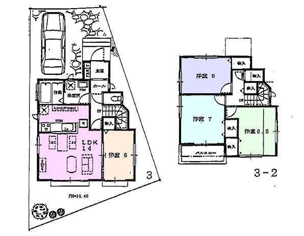 Floor plan. 25,800,000 yen, 3LDK, Land area 107.76 sq m , Good day in the building area 92.12 sq m southeast. All room 6 quires more spacious floor plan!