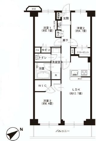Floor plan. 3LDK, Price 29,300,000 yen, Footprint 66.5 sq m , Balcony area 7.54 sq m