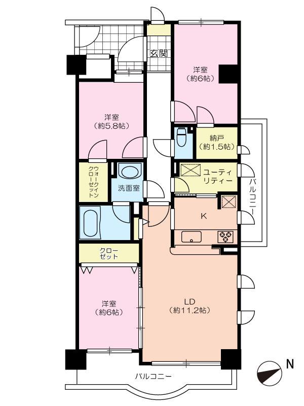 Floor plan. 3LDK, Price 26,900,000 yen, Occupied area 83.28 sq m , Balcony area 13.77 sq m