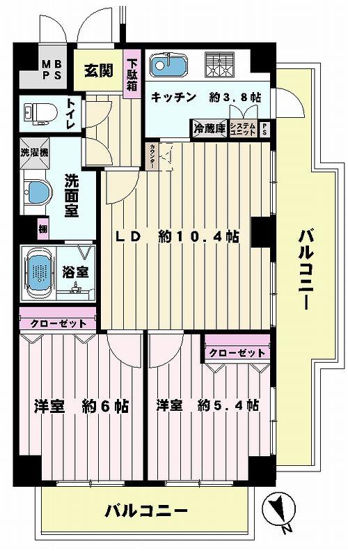 Floor plan. 2LDK, Price 19,800,000 yen, Footprint 56.8 sq m , Balcony area 17.72 sq m