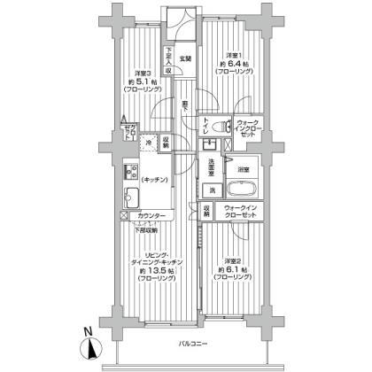 Floor plan. 3LDK, Price 23,990,000 yen, Occupied area 68.39 sq m , Balcony area 10.68 sq m