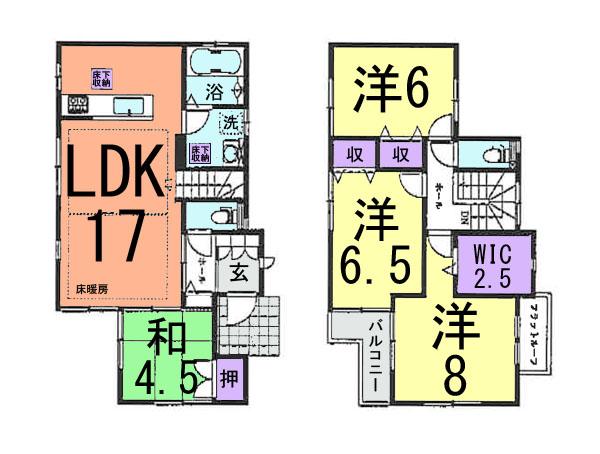 Floor plan. (Building 2), Price 42,800,000 yen, 4LDK+S, Land area 130.82 sq m , Building area 98.76 sq m