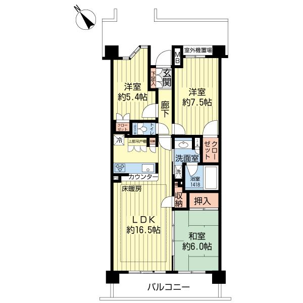Floor plan. 3LDK, Price 30,900,000 yen, Occupied area 76.43 sq m , Balcony area 10.4 sq m