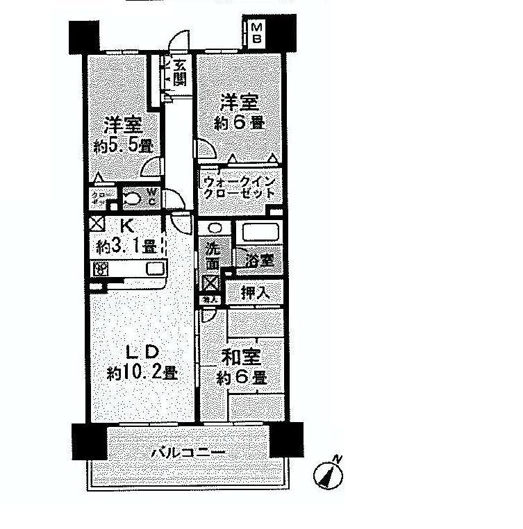 Floor plan. 3LDK, Price 32,800,000 yen, Occupied area 70.28 sq m , Balcony area 12 sq m