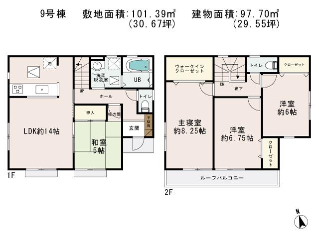Floor plan. (9 Building), Price 19,800,000 yen, 4LDK, Land area 101.39 sq m , Building area 97.7 sq m