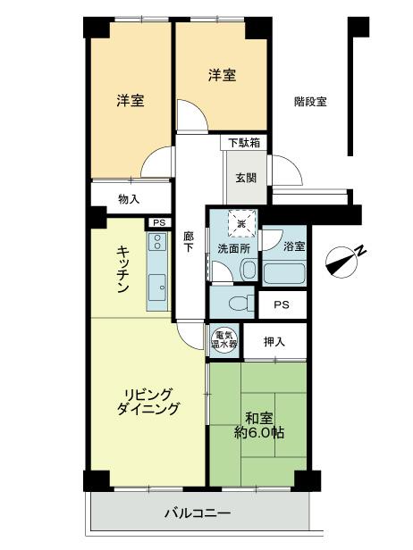 Floor plan. 3DK, Price 17.5 million yen, Occupied area 66.43 sq m , Balcony area 6.96 sq m southwest-facing balcony