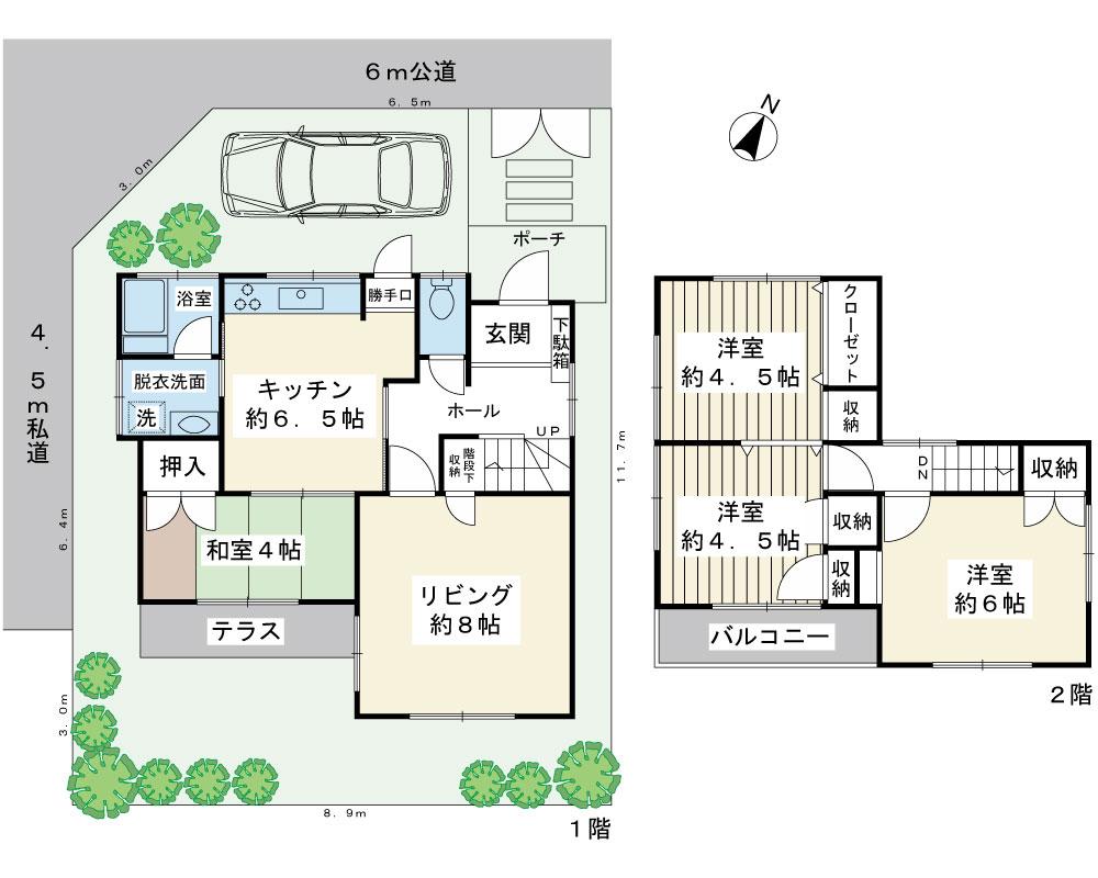 Floor plan. 32,800,000 yen, 4LDK, Land area 100.04 sq m , Building area 79.73 sq m car park with 4LDK