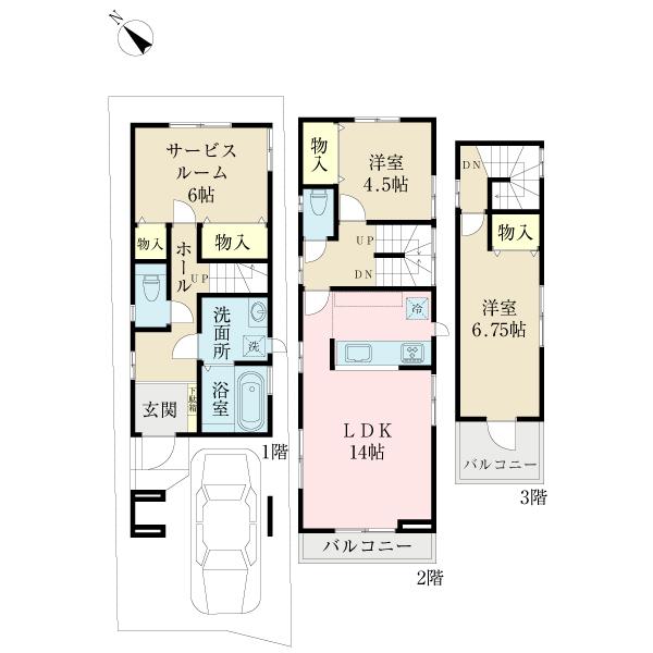 Floor plan. (1 Building), Price 35,800,000 yen, 2LDK+S, Land area 68.62 sq m , Building area 86.57 sq m