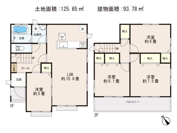 Floor plan. (B Building), Price 23.8 million yen, 4LDK, Land area 125.65 sq m , Building area 93.78 sq m