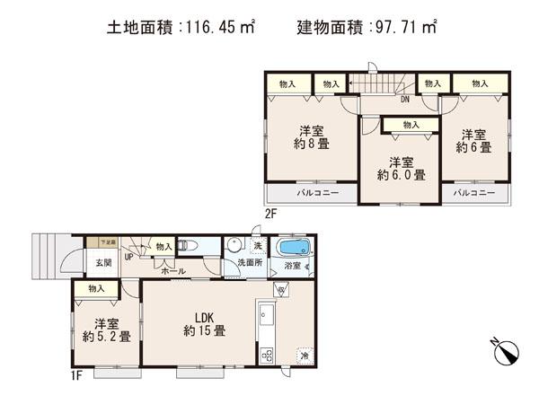 Floor plan. (C Building), Price 27,800,000 yen, 4LDK, Land area 116.45 sq m , Building area 97.71 sq m