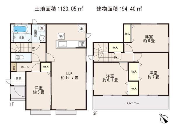 Floor plan. (D Building), Price 24,800,000 yen, 4LDK, Land area 123.05 sq m , Building area 94.4 sq m