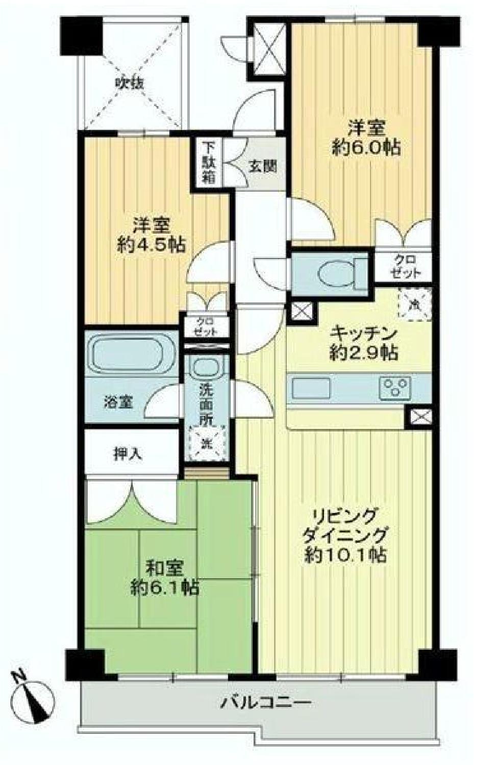 Floor plan. 3LDK, Price 26.5 million yen, Occupied area 61.52 sq m , Balcony area 6.83 sq m
