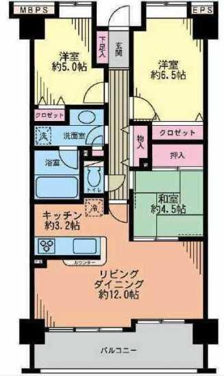 Floor plan. 3LDK, Price 24,900,000 yen, Occupied area 70.64 sq m , Balcony area 10.49 sq m