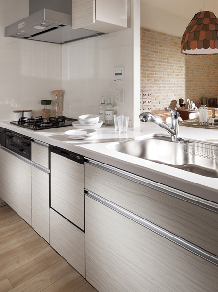 Kitchen.  [System kitchen] By approach to end the sink and stove compared to the company's conventional systems Kitchen, To ensure the wide cooking space with less dead space, It will greatly enhance the efficiency housework. (Model Room II-EOB type)