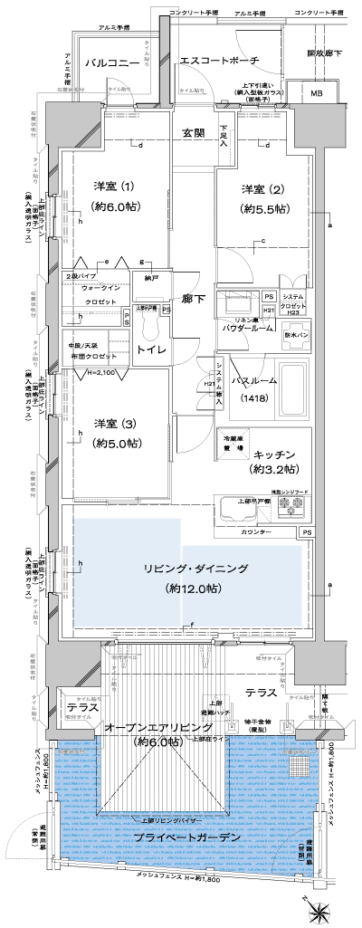 Floor: 3LDK + OL + W + N + T + PG, the area occupied: 72.6 sq m