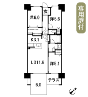 Floor: 3LDK + OL + BW + T + PG, occupied area: 70.53 sq m
