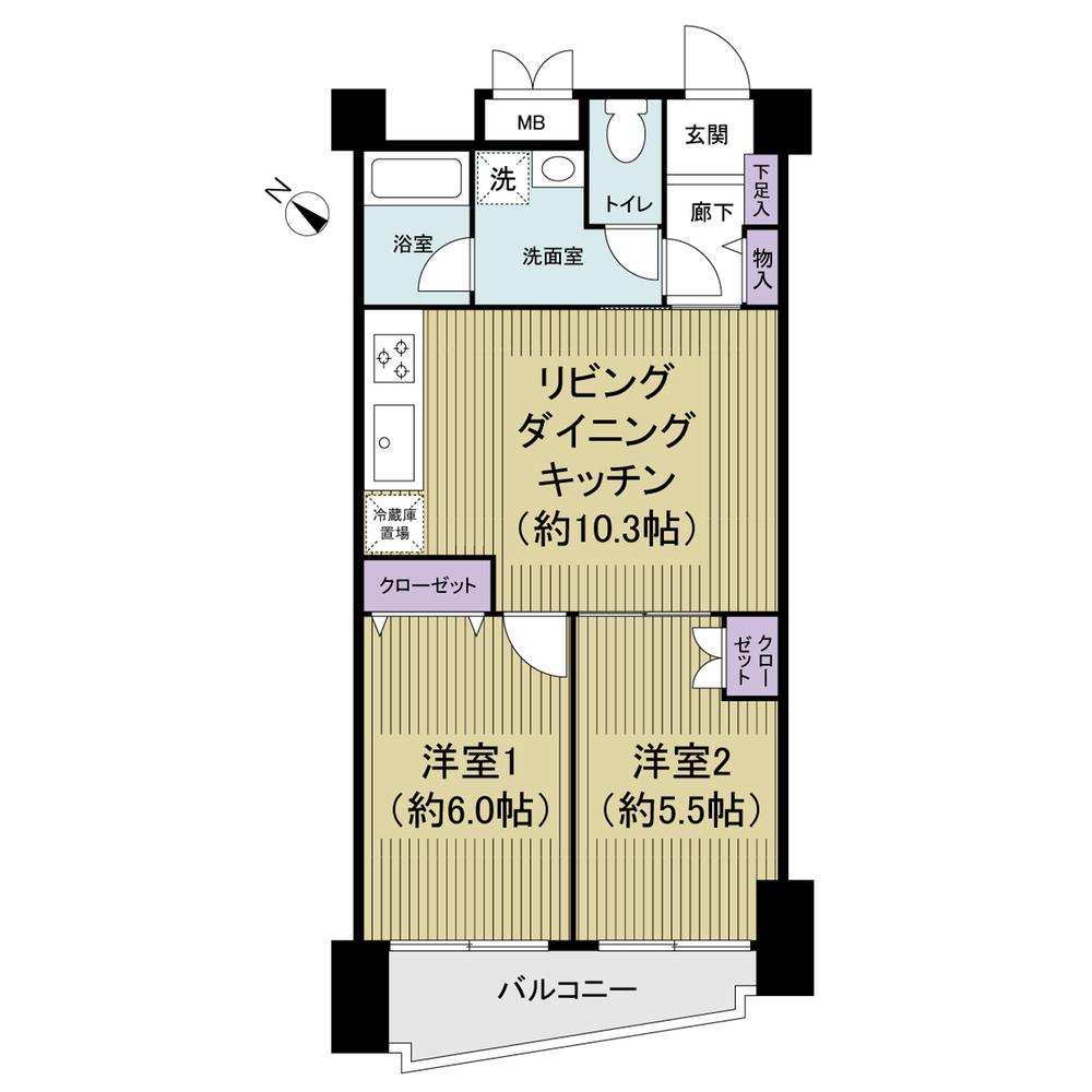 Floor plan. 2LDK, Price 14.8 million yen, Footprint 48.5 sq m , Balcony area 4.53 sq m
