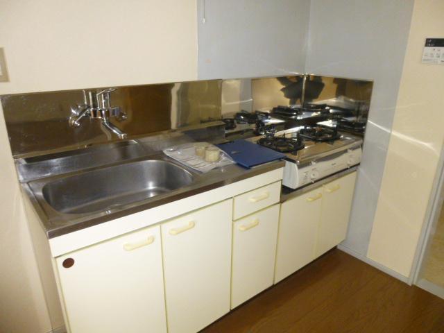 Kitchen. There is also a work space with a two-burner gas stove