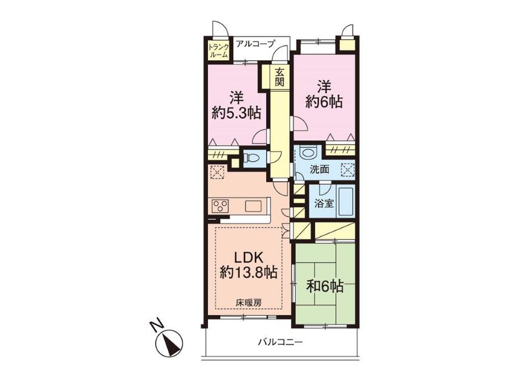 Floor plan. 3LDK, Price 34,200,000 yen, Occupied area 69.65 sq m , Balcony area 10.35 sq m