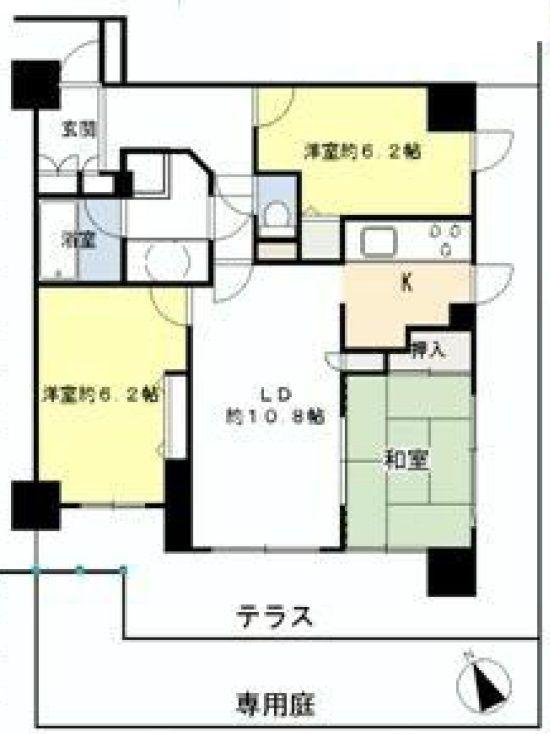 Floor plan. 3LDK, Price 28.8 million yen, Occupied area 72.64 sq m terrace ・ Size of 60 square meters with a private garden Or Gardening and Garden Party How are you feeling?