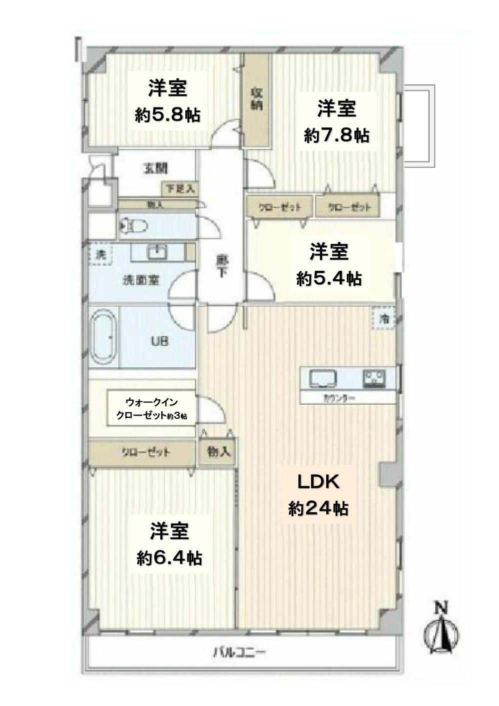 Floor plan. 4LDK + S (storeroom), Price 36,880,000 yen, Footprint 102.07 sq m , Balcony area 11.03 sq m footprint 102.07 sq m (center line of wall) 4SLDK