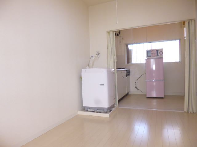 Living and room. Washing machine refrigerator