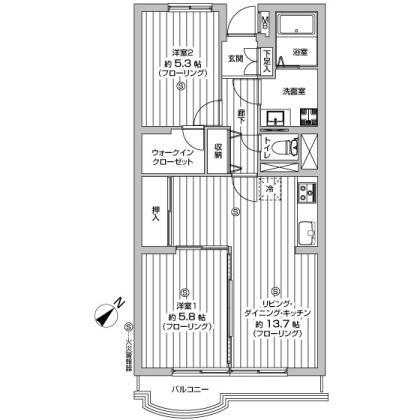 Floor plan. 2LDK, Price 13.4 million yen, Occupied area 62.79 sq m , Balcony area 6.09 sq m